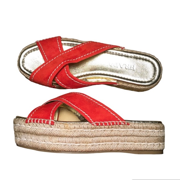 Prada Red Suede Platform Espadrilles New in Box - Picture 3 of 4